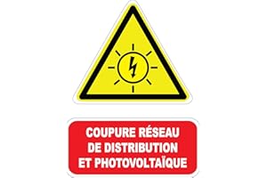 OLKIEQZ Etiquette Coupure réseau de Distribution et photovoltaïque. Panneau de signalisation 46x60mm en Papier. Avertissement. B6605299031
