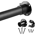 32mm Wardrobe Rail, Heavy Duty Black Stainless Steel Retractable Wardrobe Rod, Wardrobe hanging rail set,74-130cm Wardrobe Rails and Fittings