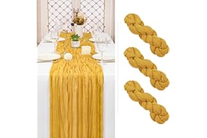 Showgeous 3 Pack Mustard Cheesecloth Table Runner Gauze Table Runner 10FT Long Semi-Sheer Table Runner Boho or Rustic Wedding Table Decor for Wedding Decor Arch Draping Bridal Shower Holiday Party