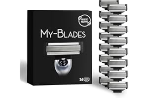 MY-BLADES Ostrza wymienne do Gillette Mach3, neutralne plastikowo, 16 wkładów do golenia na mokro z 5 ostrzami na wkład