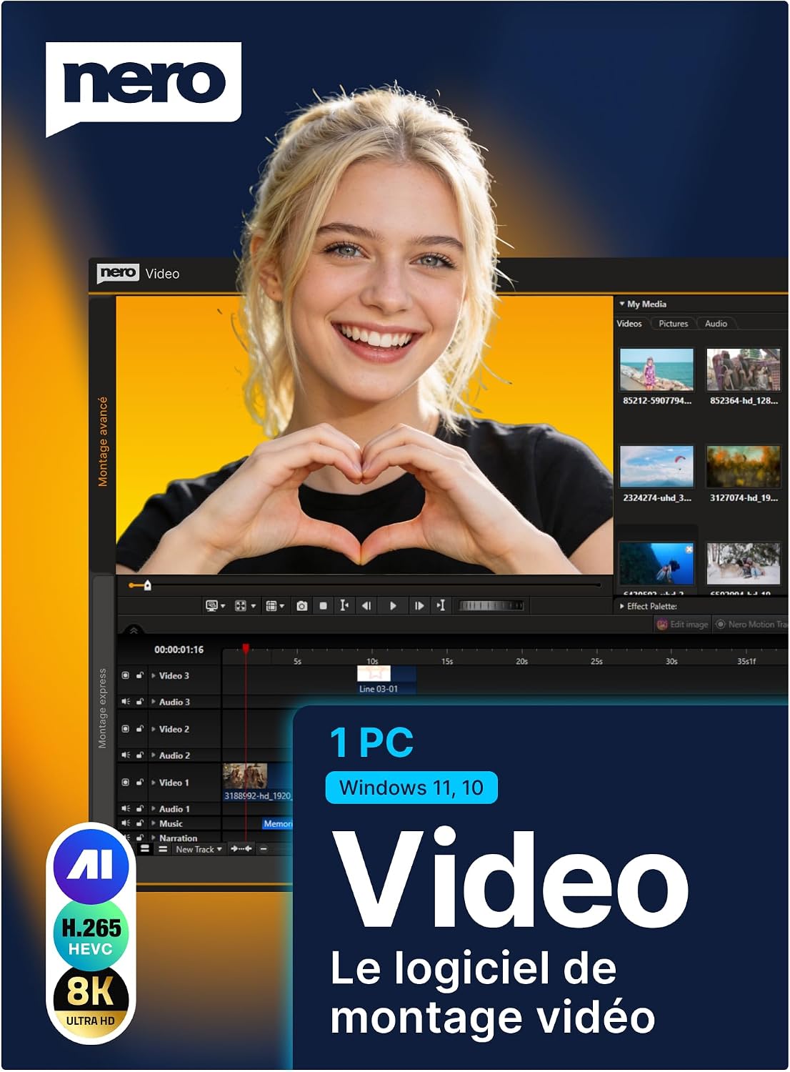 Nero Video 2026 | Logiciel de montage vidéo | Montage 4K et 8K, plus de 1000 effets, suivi de mouvement, timeline multipiste, création DVD et Blu-ray | Licence à vie | Windows 11/10/8/7