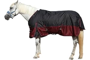 Leberna Horse Turnout Rug, 1200D Waterproof and Breathable Horse Care Blankets for Winter 200gram Filling (Black Red, 5'9")