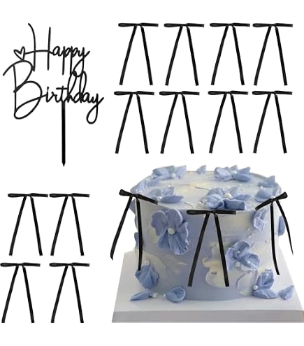 12 Stück Schwarze Schleifen Cupcake Topper – Deko Für Coquette Party, Hochzeit, Geburtstag