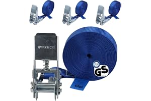 BB Sport Spännband Spärrhake 4 Pack TÜV 6 m 25 mm Blå 800 kg | Lastsäkring, Fästrem, Klämband, Släpvagn, Takräcke, DIN EN 12195-2, Polyester, Motorcykel, Bagage
