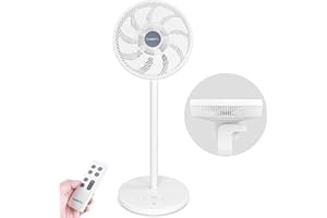 LeaderPro DC Motor Standventilator - Ventilator Leise 20dB 3D Oszillierend mit Fernbedienung/Höhe 92cm/6,8m/s/Durchmesser 34cm/9 Blätter/80% Energie Sparen/Turbo Luftzirkulator Raumventilator