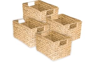 HMF panier de rangement, panier pliable tressé en jacinthe d'eau jonc de mer | set de 4 pièces | taille M | 32 x 23 x 20 cm