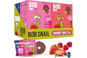 BOB SNAIL ROLL Bob Snail Healthy Mix Snacks 80pcs, 800g - Fruit Rolls Mix with Blueberry, Raspberry and Strawberry - No Added Sugar