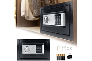 XMTECH Coffre-fort électronique Coffre-fort mural en acier avec code PIN numérique avec 2 clés, coffre-fort électronique en acier, 22 l (35 x 25 x 25 cm)