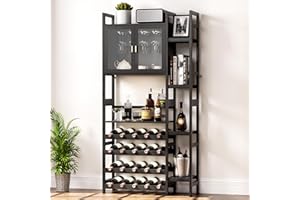 ‎YORBAY Yorbay Weinschrank für 20 Flaschen, Mehrschichtig Freistehendes Weinregal mit Tür und Glashaltere, Dekorativer Flaschenregal mit Seitenrahmen für Boden, Bar, Küche, Esszimmer