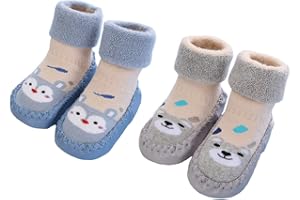 Gavena 2 Pairs of Baby Slippers Socks Toddler Girls Slippers Cotton Newborn Boys Warm First Walking Shoes Soft Sole Non Slip