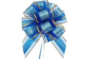YUANJIASHUN YAO 10 Pack Pull Bows Large Satin Ribbon, Florist Blue Organza Pull Bows for Gift Wrapping, Wedding Cars, Baskets,Christmas Wrapping, Party Decorations,6 Inches Diameter (Blue)