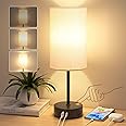 STANBOW Bedside Lamp, Touch Lamp Bedside with USB A+C Charging Ports, 3-Way Dimmable LED, Table Lamp for Living Room Bedroom Gift with Beige Shade-Black Base (LED Bulb Included)