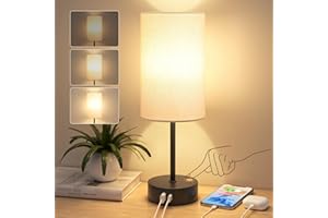 STANBOW Lampada da Comodino Dimmerabile al Tocco, Lampada da Tavolo con Porte di Ricarica USB A+C, Paralume in Lino, Abat Jour da Comodino per Camera da Letto, Soggiorno, Cameretta per Bambini