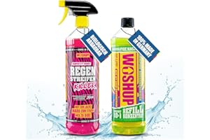 WOSHUP! Regenstreifenkiller -Xtra Skin Effekt - 1000 ml - Regenstreifenentferner für Wohnwagen, Wohnmobil, Boot, Caravan - für Lack, GFK und Kunststoff (1 Liter + Cleaner)