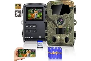 Lutranstra Fototrappola selvaggia da 5 K, Wi-Fi, 64 MP con trasmissione del cellulare, Fototrappola Notturna per animali selvatici a infrarossi con scheda SD 64 G e 8 batterie AA, sensore di movimento