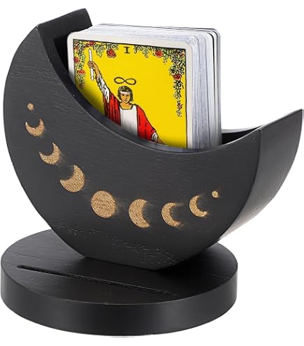PH PandaHall 2 Slot Supporto per Carte di Tarocchi in Legno Porta Carte Dei Tarocchi con Motivo Fasi Lunari Espositore Supporto per Carta del Oracolo