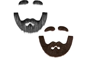 GIEEU Juego de 2 Cejas y Barba Falsa Autoadhesivas,Bigotes y Ceja Falsos Divertidas,Barba de Halloween Carnaval,Bigote Cosplay Disfraz para Adultos,Niños