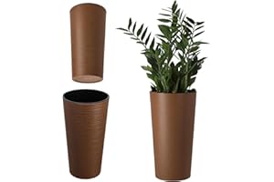 KADAX Macetero Alto de Plastico para Interior y Exterior, Maceta Grande y Decorativa para Plantas de Gran Tamaño y Árboles Pequeños (Marrón, 30 cm)