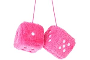 MOZEAT LENS Pair 3” Fuzzy Plush Dice, Pink Retro Square Car Dice with White Dots Cute Soft Plush Rearview Mirror Decor Rear View Mirror Hanging Accessories for Car Interior Ornament Decoration