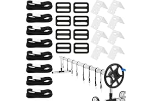 ATMWM Aufrollsystem für Solar und Poolplanen,Aufrollsysteme für Poolfolien,Pool Aufroller,Pool Aufroller Haltebänder,Schwimmbadrollengurt*8+Schnalle*8+Montageplatte*8,für Allzweck Einbauschwimmbäder