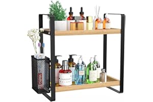 LEMIKKLE Skincare Perfume Organiser for Vanity, Bathroom Organiser Countertop, coffee station,Spice Rack 2-Tier Wood kitchen storage And organisation