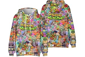 Jiumaocleu My Singing Monsters pullover huvtröja – anime-speltryck långärmad huvtröja med huva och framficka toppar för unise