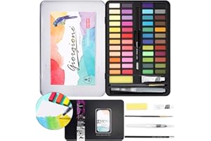 NISERELESA 48 Watercolour Paint Set, Auarell Paints for Beginners and Painting Enthusiasts, Watercolour Set with Metal Box, Sketching Pen, Brushes and 8 Watercolour Papers, High Pigment Quality, Easy (Pink)