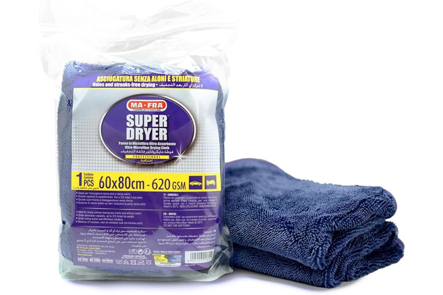 Ma-Fra, Super Dryer, Panno in Microfibra Ultra-Assorbente per una Asciugatura Perfetta di Tutte le Superfici Esterne dell'Aut