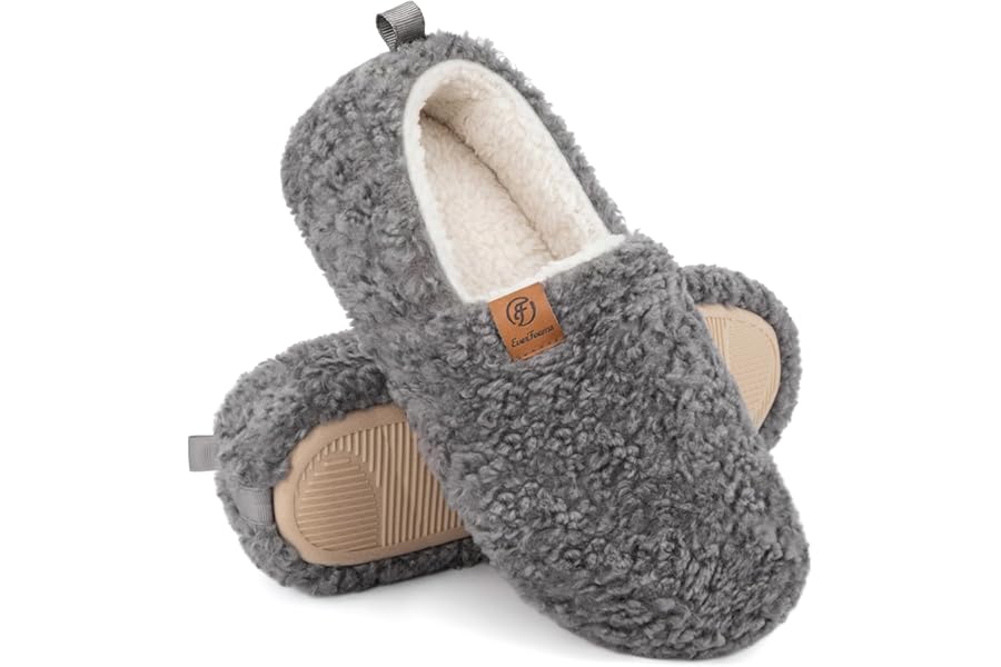 EverFoams Women's Fuzzy Full Slippers Soft Comfy Faux Shearling Memory Foam Indoor House Shoes