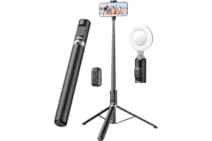 SELFIESHOW 183cm Trepied Smartphone, Extensible Perche a Selfie Trepied Aluminium Tout-en-1 avec Télécommande sans Fil Selfie Stick Trépied avec Sabot Froid Compatible avec Smartphones iPhone et Android