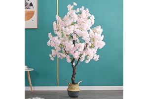 LZMZMQ Árbol Artificial Árbol De Caucho Artificial/árboles De Plástico De Flor De Cerezo Artificial Japonés Con Macetas De Bambú, Plantas De Imitación Extragrandes Y Altas, Decoración De Interior Y Exterior,
