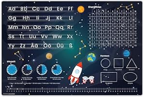 ‎COVERYOURDESK WWW.COVER-YOUR-DESK.DE Schreibtischunterlage für Kinder – Lernunterlage zur Einschulung in Weltraum Optik ABC, 1x1 – 60 x 40 cm – aus abwischbarem Vinyl - Made in Germany