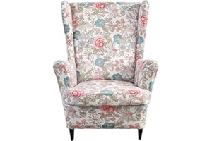Meigeh Fundas de sillón orejero elástica 1 Plaza Estampado Fundas para sillones con Respaldo de ala Cubre Sillón para Sala de Estar Flor Gratis