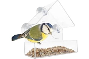 DIVCHI Clear Window Bird Feeder with Strong Suction Cups Plastic Wild Bird Feeder House Bird Seed Feeders for Garden Outdoor Backyard Wildlife Little Birds