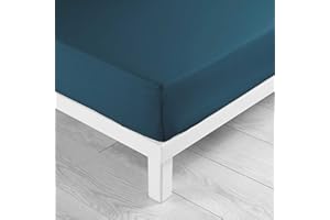 douceur d'intérieur, Drap Housse (140 x 190 cm) Lina Bleu, 100% Coton