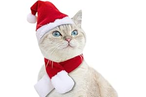 Enjoying Katzen Weihnachtskostüm, Weihnachtsmütze Schal Katze Kleiner Hund, Weihnachtsmann Hut Schal Hase, Warmer Weihnachtsoutfit Katzen, Haustier Neujahr Kleidung, Einstellbar