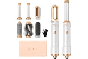 UKLISS 6 en 1 Airstyler & Seche Cheveux Ionique, Brosse Souflante Brushing avec Hot Airbrush, Sèche Cheveux Pro, Boucleur a Air, Brosse Lissante, Thermal Brush, Cadeaux pour Femmes (Blanc)