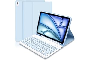 LIELAX Case with Keyboard for iPad Air 11" iPad Air 6 2024 M2, Slim Case with Bluetooth Keyboard for iPad Air 11 inch 2024/Air 5/Air 4, Detachable Keyboard with Pencil Holder for iPad Air 2024 11 inch -Blue