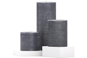 CANDWAX Assorted Pillar Candle Set of 3 - Dark Gray, Unscented - Sizes 7.6/10.2/20.3 cm - Ideal for Weddings & Home Decor