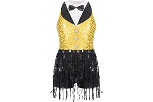 Jowowha Girls Sequins Tassel Hem Latin Dance Dress Leotard Rumba Samba Jazz Dance Dress Costumes