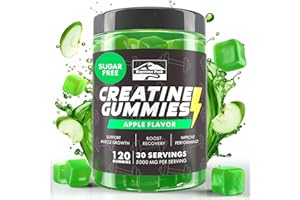 KEYSTONE PEAK KP Creatine Gummies for Men & Women, 100% Creatine Monohydrate Gummies, 5g per Serving + Vegan, Sugar Free, Apple + Strength, Energy, Muscle & Booty Gain - 120 Count