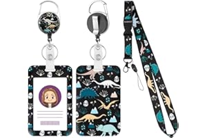BTHRORO Porte Badge Tour De Cou avec Cordon, Dinosaures Porte Badge Enrouleur Lanières Rétractables avec Lobster Clasp pour Cartes d'étudiant d'infirmière Clés Carte de Bus