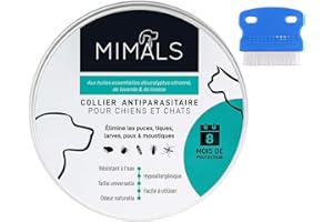 MIMALS™ Collier Anti-Puces et Anti-Tiques pour Chiens et Chats – Conçu à Partir d’Huiles Essentielles Bio – Confortable et 100% Waterproof – Peigne Anti-Puces INCLU