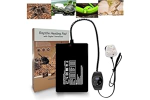 FIPASEN Reptile Heating Mat with Digital Thermostat, 6x8 Inch Terrarium Heat Mat for Tortoise/Snakes/Lizard/Gecko/Hermit Crab/Frog/Spider/Insect Breeding/Plant Box - Upgraded Reptile Heating Pad