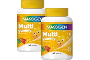 Massigen - Multi Gummy, Multivitaminico per Bambini 4-14 Anni, Due Confezioni da 60 Caramelle, Vitamine Gommose con Vitamina A, C, E, D, B6, B12 e Acido Folico, Quattro Gusti, Senza Glutine e Lattosio