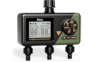 Diivoo Sprinkler Timer 3 Outlets, Automatic Water Timer for Hose Tap, Garden Watering Systems for Irrigation With Rain Delay/Auto&Manual Mode for Lawn, Green