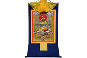 Gandhanra Thangka Tibetano - Tara Verde Thangka - Arazzo di Buddha a Stampa Dorata per Decorazione Zen, Meditazione, Rilassamento Spirituale e Pace