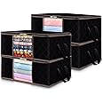 Lifewit 35L 4 Pack Clothes Storage Bag, Foldable Storage Boxes Wardrobe Storage Organiser Moving Bag with Reinforced Handle Sturdy Fabric Clear Window for Towel, Sweater, Bedding, Toys, Black