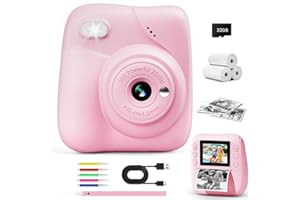 CAMCLID Appareil Photo Instantané Enfants, 1080P HD Appareil Photo Numérique Enfant avec Carte de 32GB & 3 Rouleaux de Papier d'impression, Cadeaux pour Garçons Filles de 3 à 12 Ans