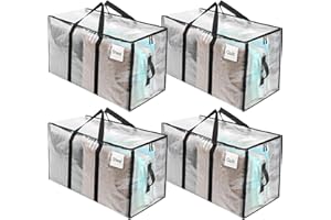 RICHIE Clear Heavy Duty Extra Large Moving Bags with Reinforced Handle and Double Zipper - Waterproof Storage Box with Tag Window - for Christmas Decorations, Moving & Travel, 90L (Clear, 4 Packs)